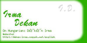 irma dekan business card